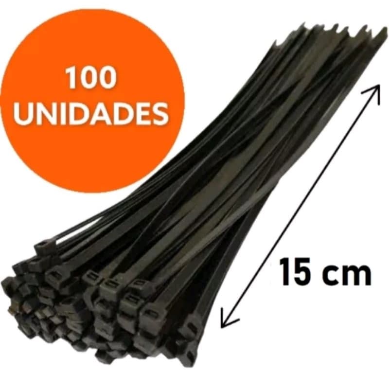 100 Cintas Plásticas Abraçadeira Nylon 15cm 150mm x 3,60mm Alta Resistência Preto