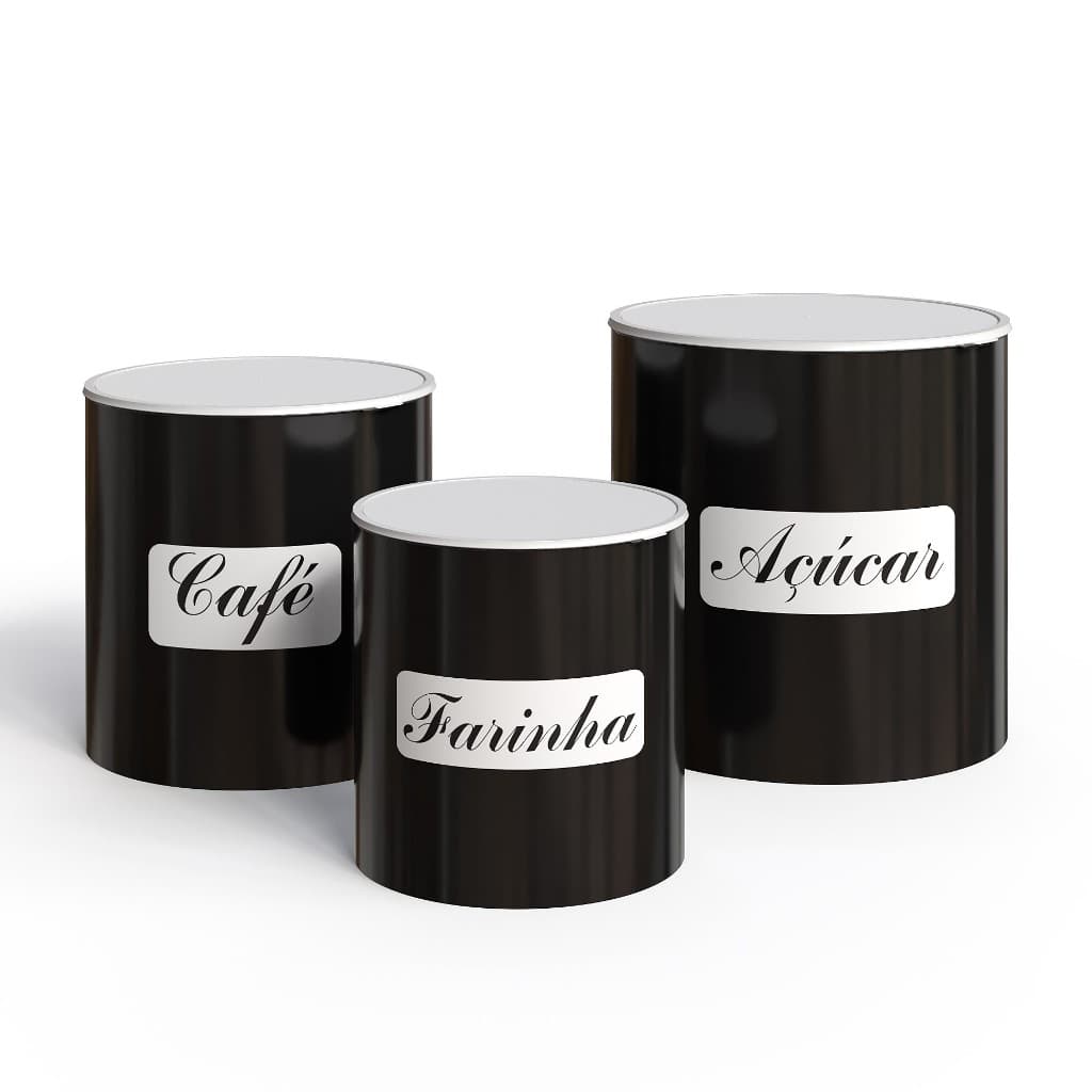 Trio Pote Mantimentos Farinha Café E Açúcar Vasilha Para Cozinha