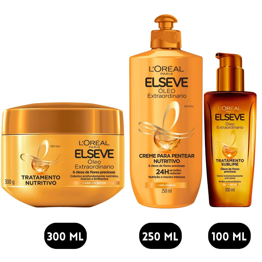 Kit Elseve Óleo Extraordinario Loreal Paris Tratamento Nutritivo Creme Pentear Loréal Sonhos 300G