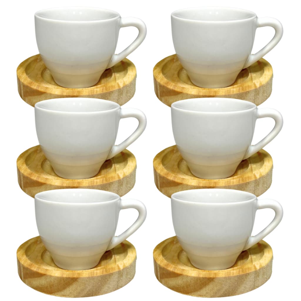 Jogo Xicara Café Pires Branca Porcelana Madeira Premium 12 peças