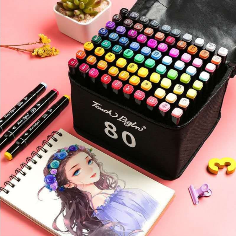 Kit 24/36/48/60/80 Cores Caneta Marcadora de Cabeça Dupla Conjunto Oleoso Pintura Artística Para Estudantes Papelaria
