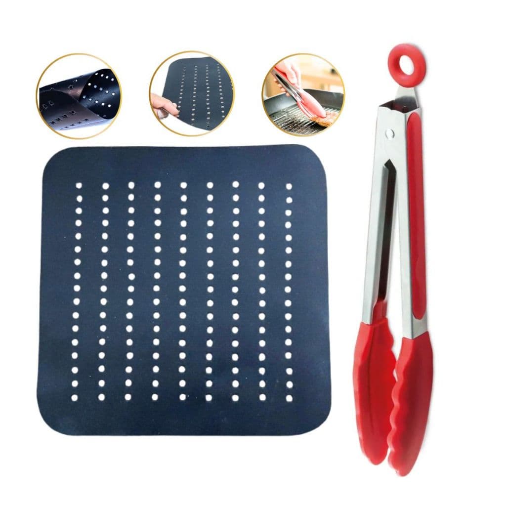 Kit manta/folha de teflon Grande 24cm para Air fryer jumbo + Pegador pinça Culinário de Silicone