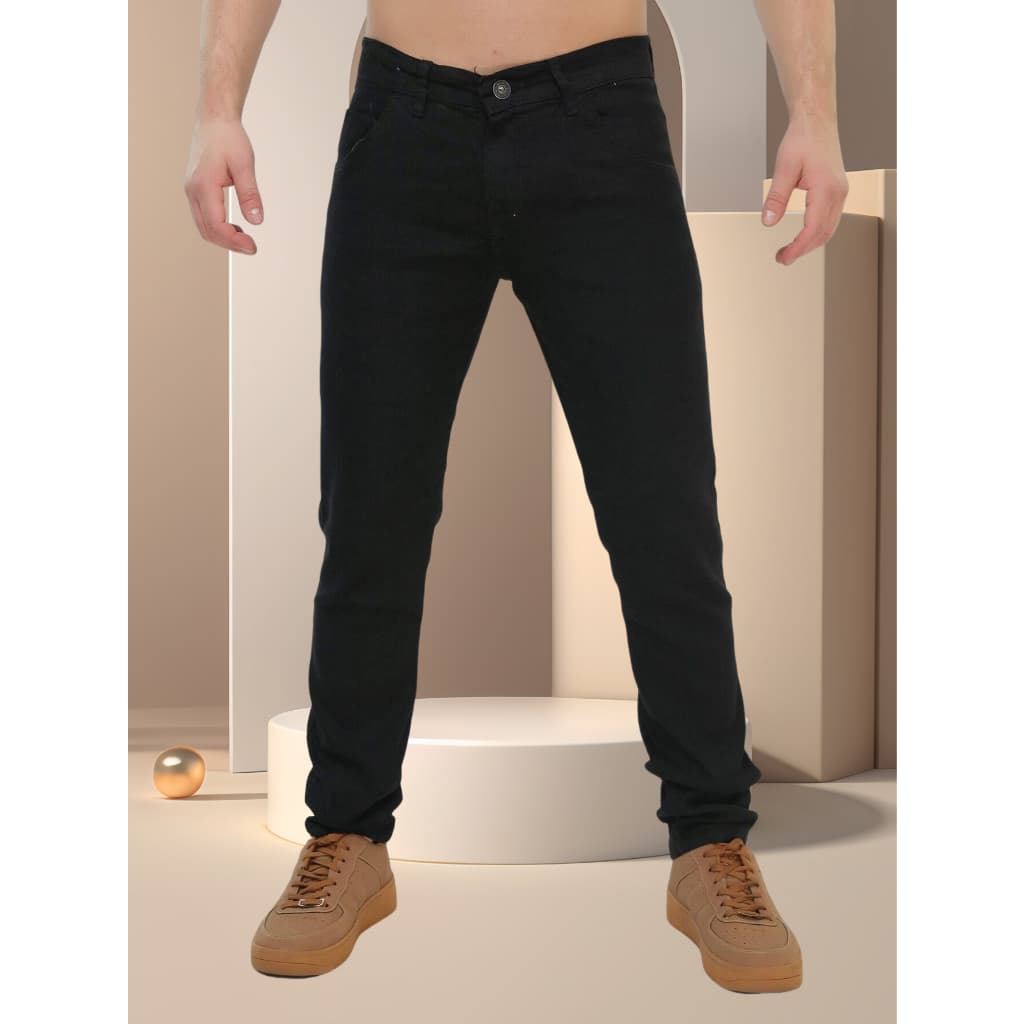Calça Jeans Masculina Básica Com Lycra Preto-Tomada de fábrica