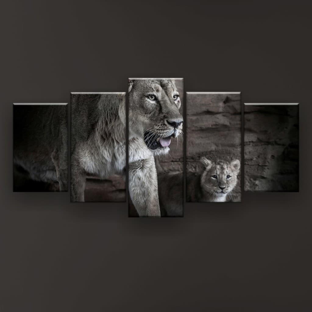 Quadro Decorativo Leoa E Seu Filhote