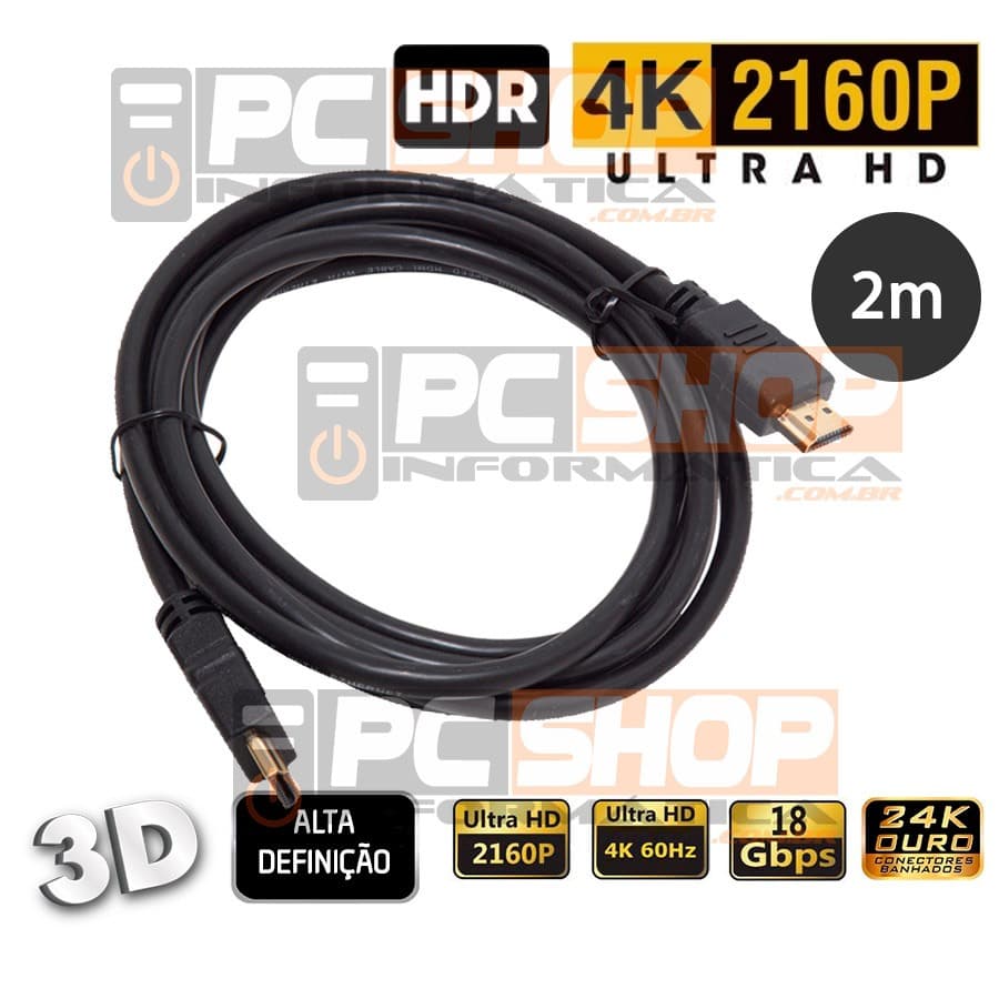 Cabo HDMI 4K Ultra HD 2.0 2 Metros 2160p HDR 3D 19pin High Speed