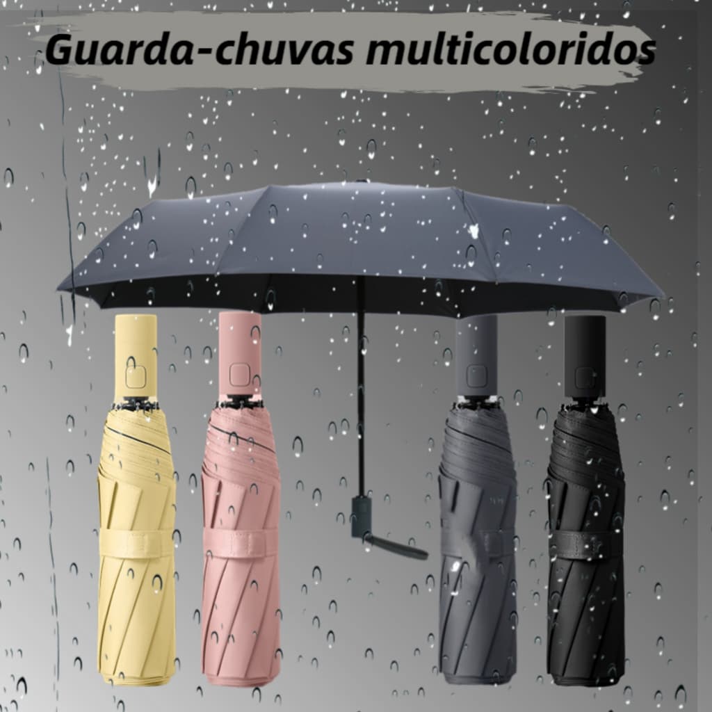 Guarda Chuva Reforçado Abre e Fecha Automático Fibra reforçada secagem rápida e prática  UV Sombrinha Cor Sólida Unissex