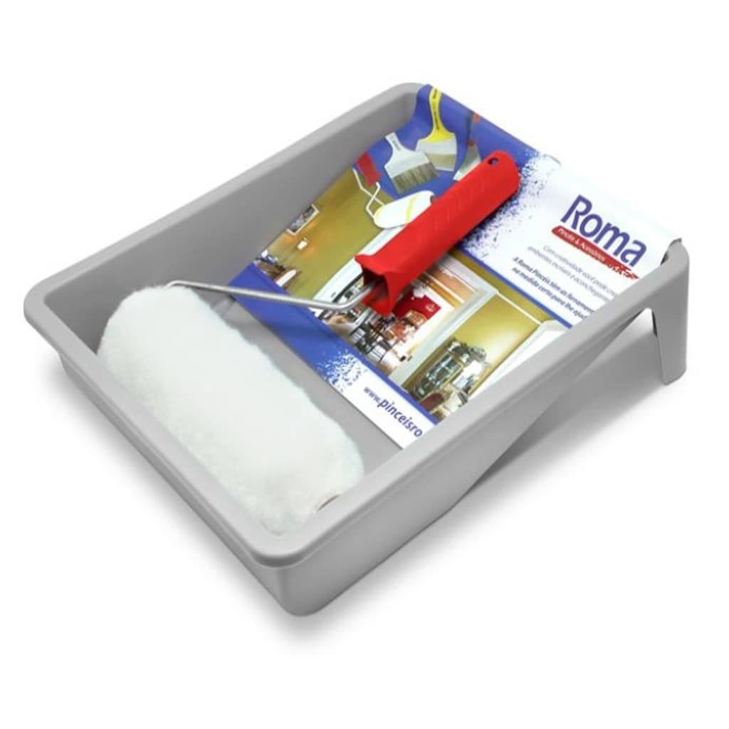 Kit Pintura Parede 3 Peças Roma - Rolo De Pintura Para Parede 23cm + Cabo para Rolo + Bandeja