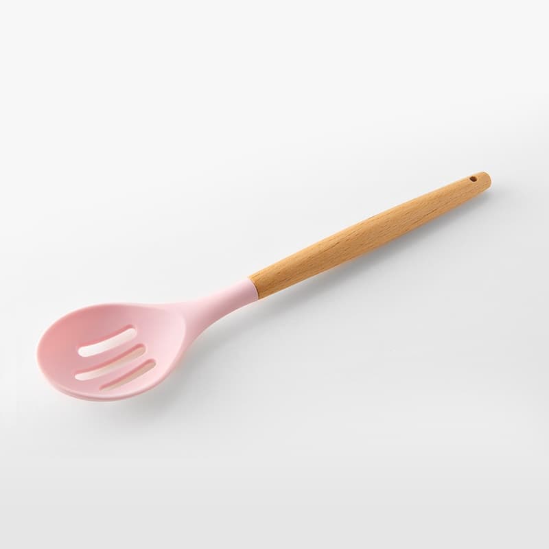 Kit C/12 Pçs Utensílios De Cozinha Colheres Espatula Silicone Cabo Madeira Decoração Promoção