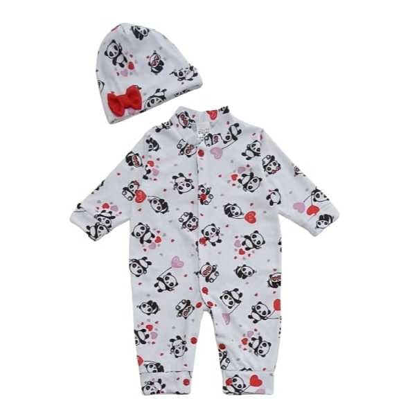 Macacão para bebê malha algodão com touca