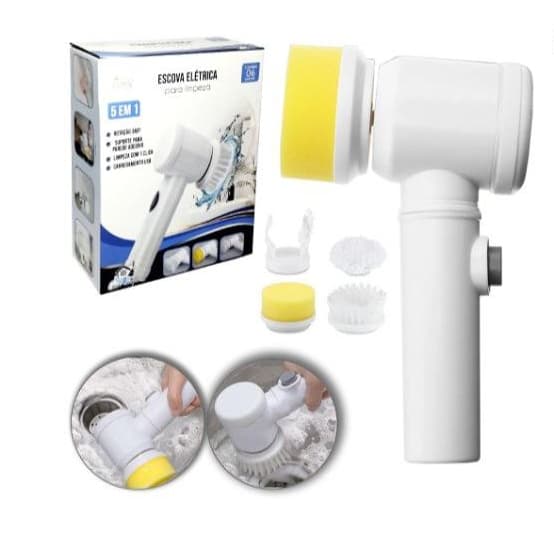 Escova Elétrica de Limpeza 5 em 1 Limpador Multiuso Pratico Para Cozinha , Banheiro - Produto Premium - Envio Imediato