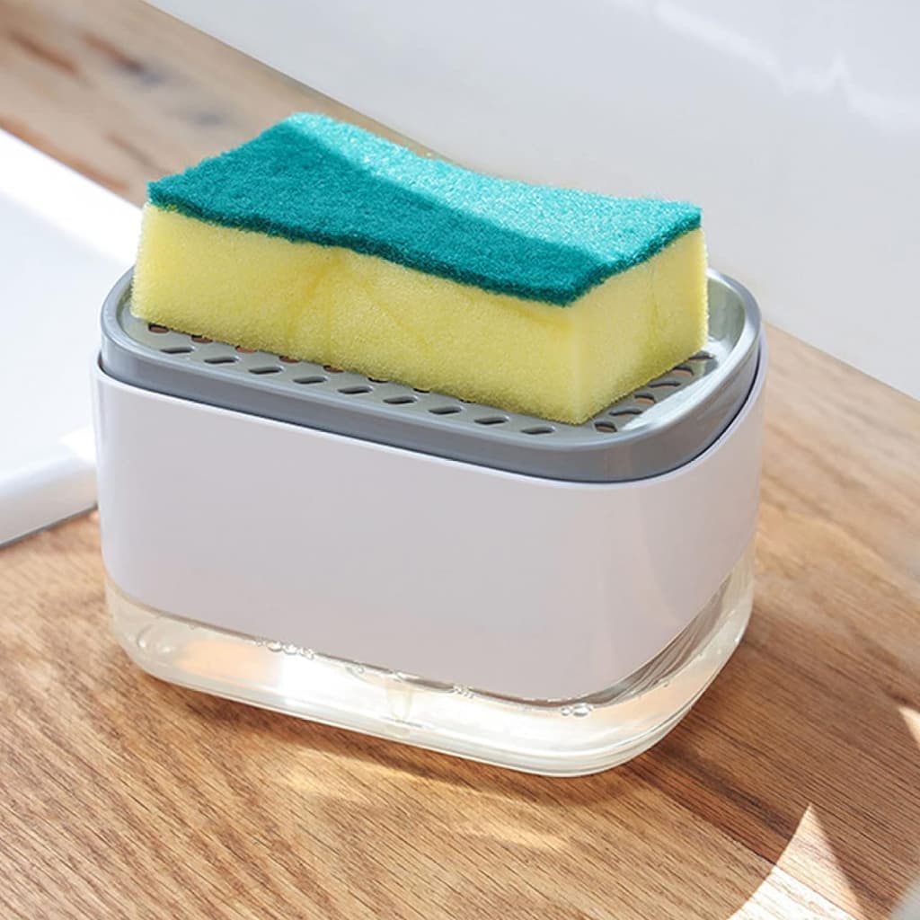 Dispensador Para Detergente Dispenser Sabao 2x1 Detergente Suporte Porta Bucha Esponja Limpeza Sabão Limpa Cozinha Casa Louça