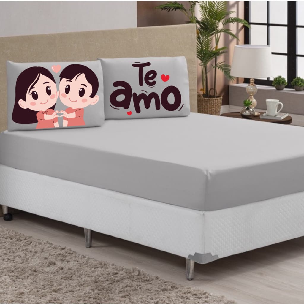 Lençol Casa Queen 3 peças Com Fronhas Estampadas Para Casais Apaixonados (BONECO CASAL)