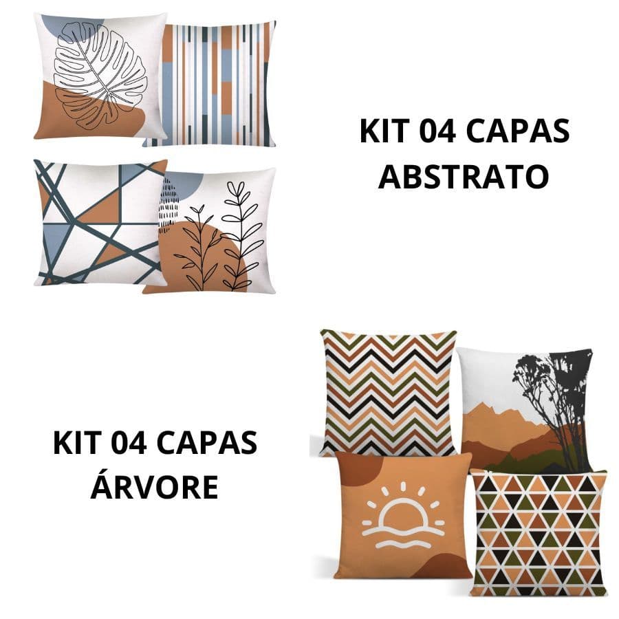 02 Kits Com 04 Capas Luxos 42cm x 42cm Lindas Decoração Quarto Estampas Modernas Abstrato e Árvore