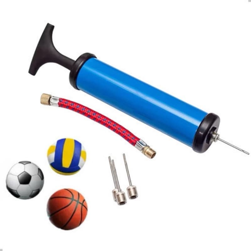 Bomba de Ar Manual Portátil Kit Bicos Bola Balão Futebol Basquete Volei Esporte