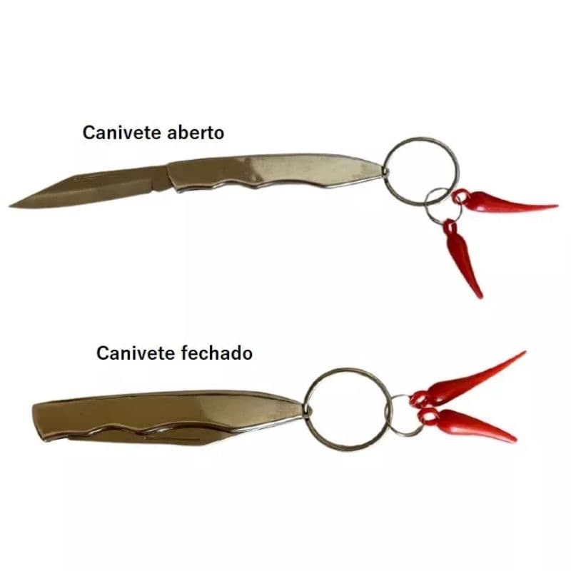 kit 12 Chaveiros canivete com pimentas - em Aço Inoxidável - Lâmina 6 Cm Comprimento - 6 unidade