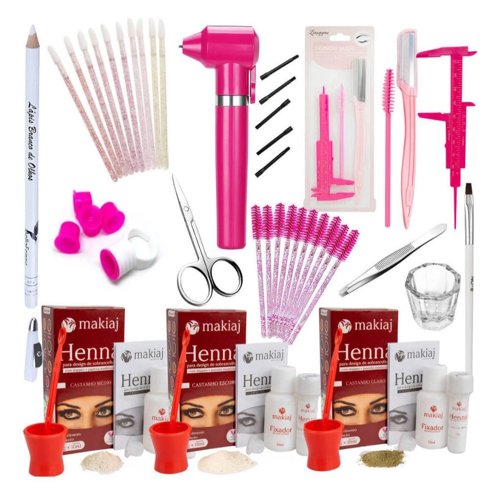 Kit Designer Sobrancelha Profissional 3 Henna Makiaj +  Lapis + Tesoura + Navalha + Paquimetro+Mixer