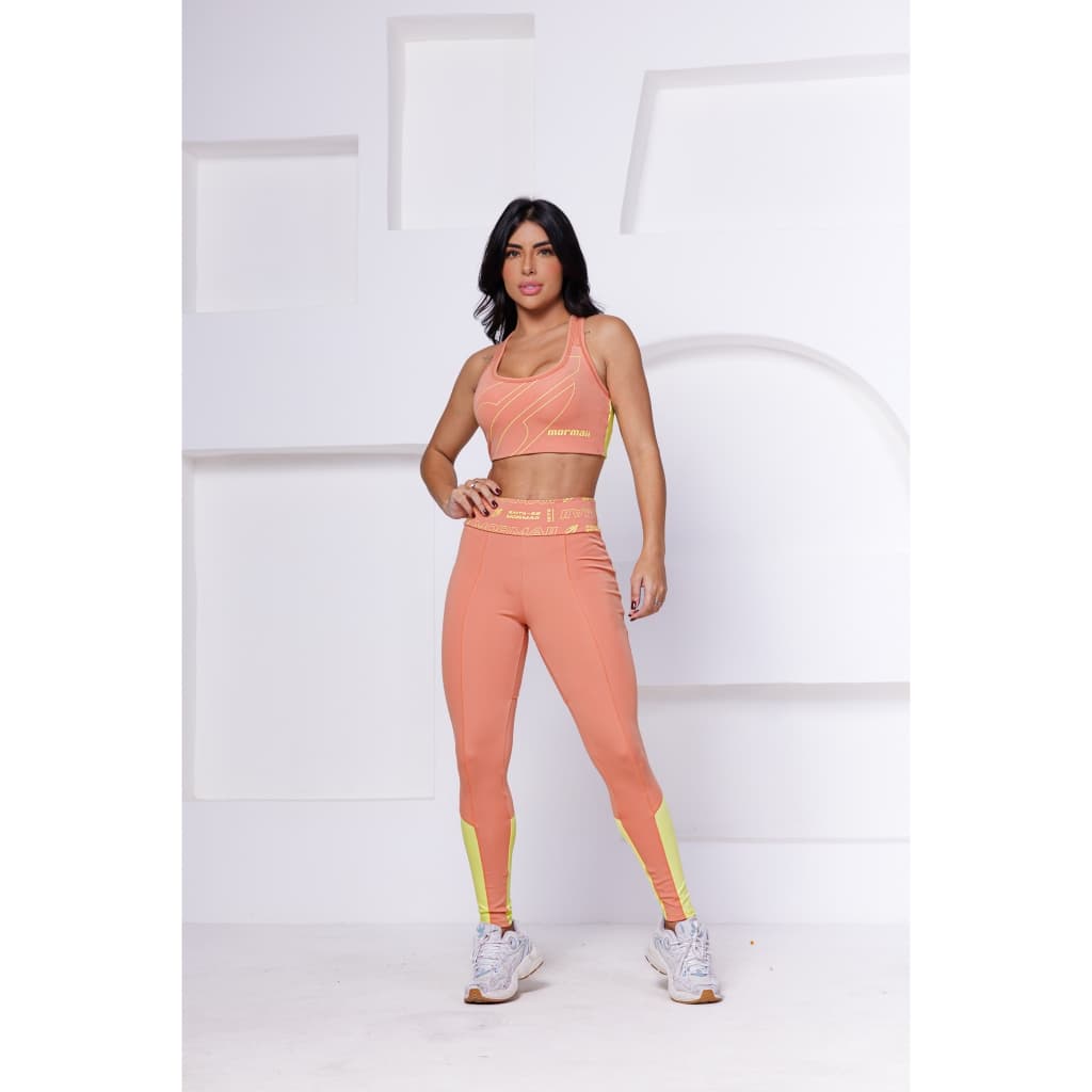 Calça Legging Fitness Mormaii Nude e Amarelo – Alta Compressão, Cintura Alta e Zero Transparência