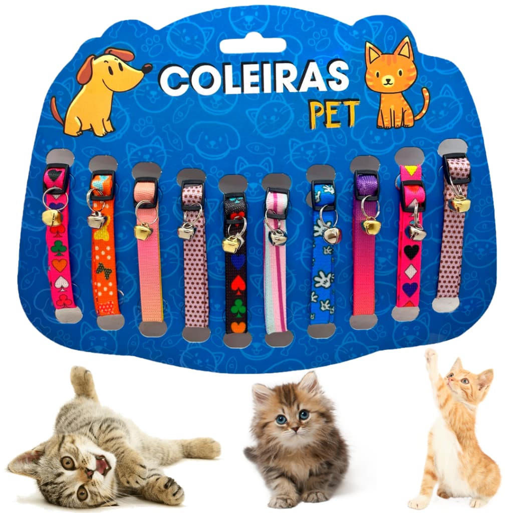 Kit coleiras para gatos guizo sininho