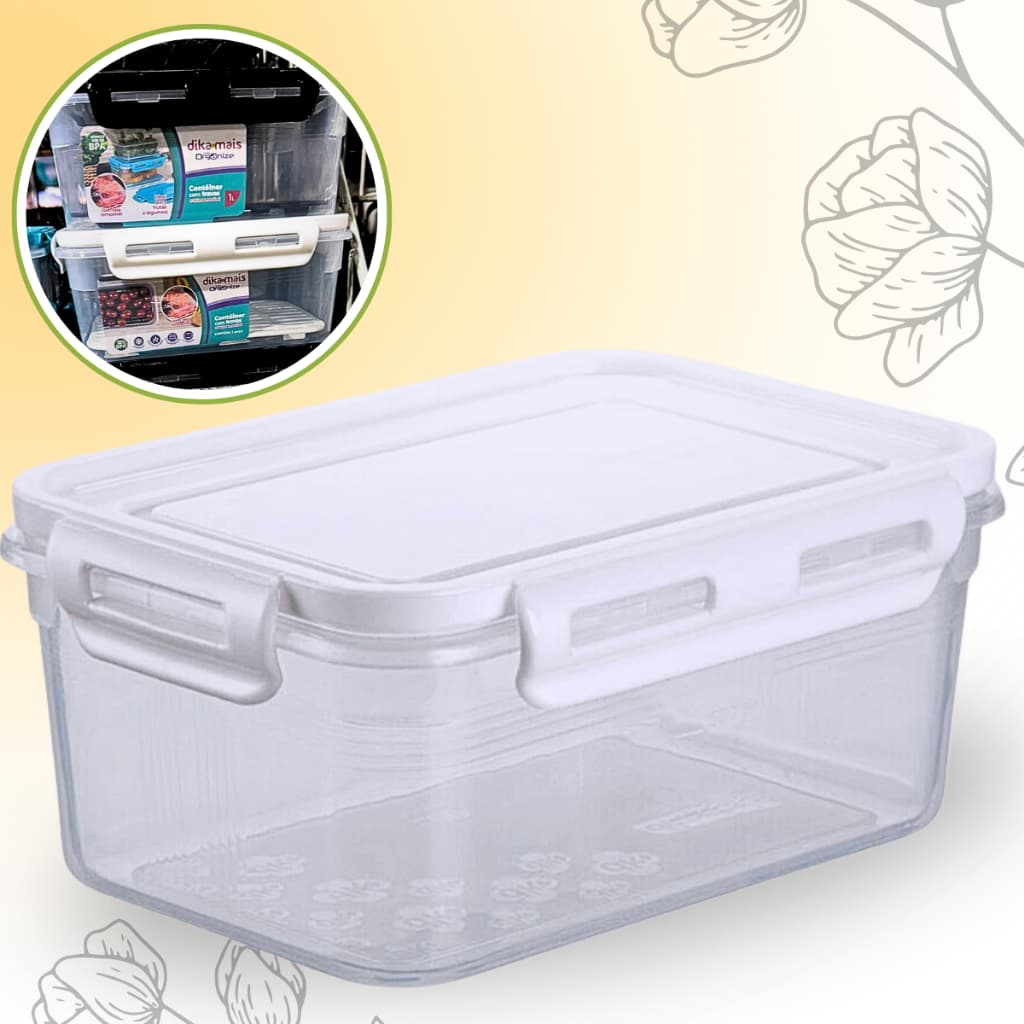 Organizador Dika+Mais Travas de segurança 1 litro Armazenamento Plástico resistente Compacto Organização Pequenos itens Fácil de limpar Portátil Versátil Tampa firme Economia de espaço Praticidade