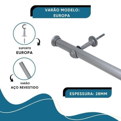 Varão para Cortina Europa 28mm Cores e Tamanhos Variados