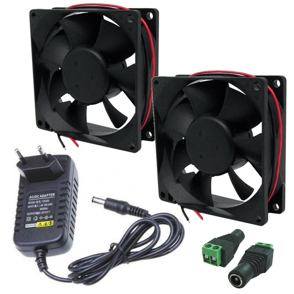2X Micro Ventilador 120x120 12V Fan Cooler Ventoinha 120x120x25 12v C/ 1 Fonte 110/220V Bivolt