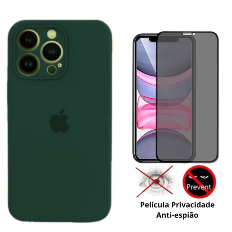 Kit Capa+película privacidade  cilicone aveludada com proteção de câmera para iPhone 12 12pro 12promax