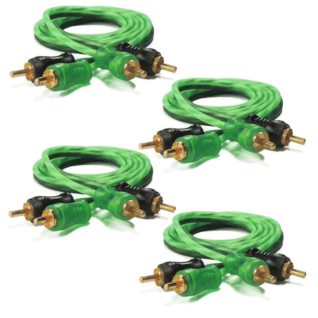 Kit 4 Cabos RCA 1 Metro Serie 200 PRO Blindado Injetado Technoise Verde Som Automotivo Caixa Bob
