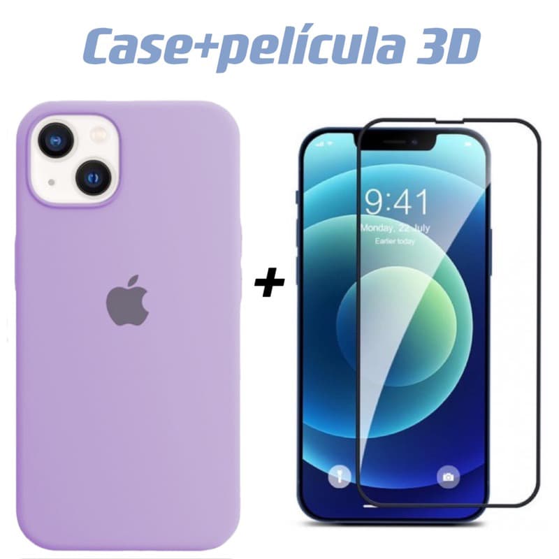 Kit capa+película 3D  Capa de Silicone Case Aveludada iPhone 13 iphone 13pro iPhone13promax  com película 3D