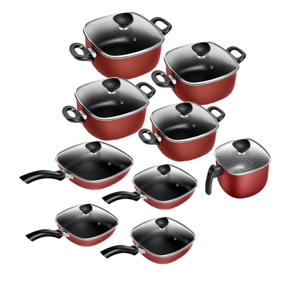 Kit Panelas 9 Peças Quadradas Patolux Antiaderente Vermelho
