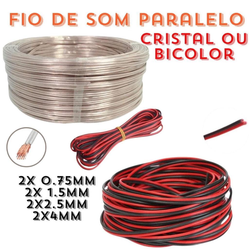 Cabo de Som Paralelo 2 Vias Flexível Bicolor Preto Vermelho Cristal Áudio Caixa de Som 2x,0,75 2x1,0 2x1,5 2x2,5