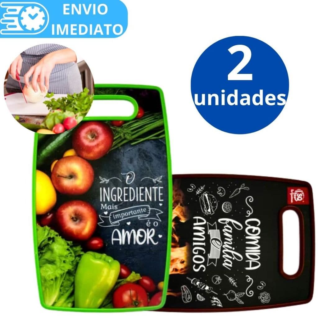 KIT 2 Tábua Para Corte 36cm GRANDE de Carne Legume Fruta Verdura de Plástico com Estampa Para Casa Cozinha Restaurante