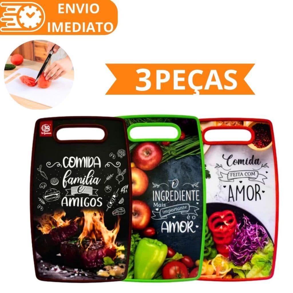 KIT 3 Tábua Para Corte 36cm de Carne Legume Fruta Verdura de Plástico Para Casa Cozinha Restaurante Buffet