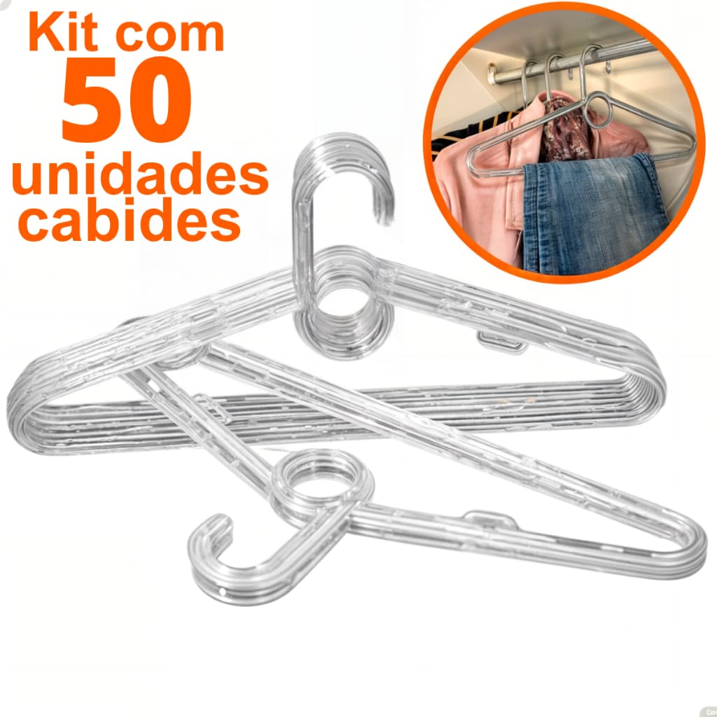 Cabide de Acrilico Adulto Grosso 50 unidades Transparente
