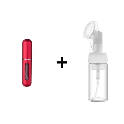 Kit 1 Mini frasco porta perfume portátil recarregável 5ml+ 1 Frasco Pump Espuma Limpeza Facial 150ml