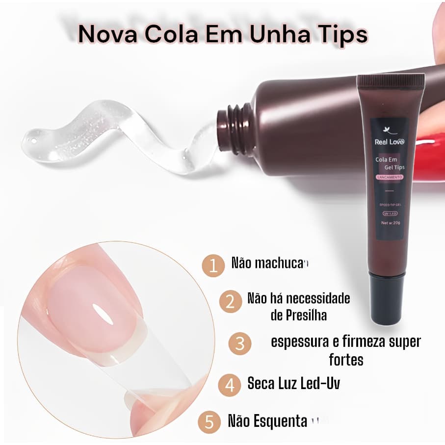 Cola em Gel Para Tips Alongamento Unha  Postiça Real Love - 20g