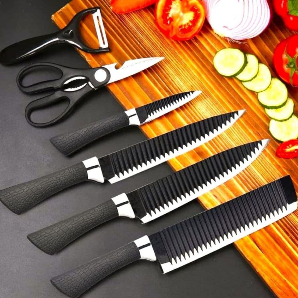 Conjunto de Facas do Chef Revestimento Antiaderente Jogo de Facas 6 Peças para Cozinhar