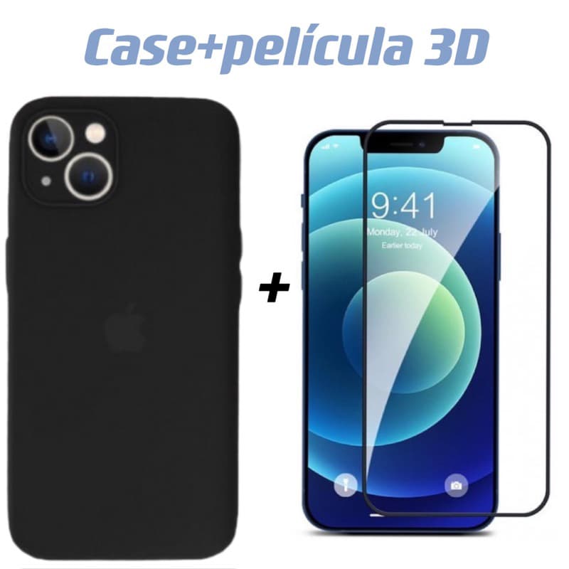 Kit Capa+película 3D cilicone aveludado com proteção de câmera para iPhone 13 13pro 13promax  com película 3D