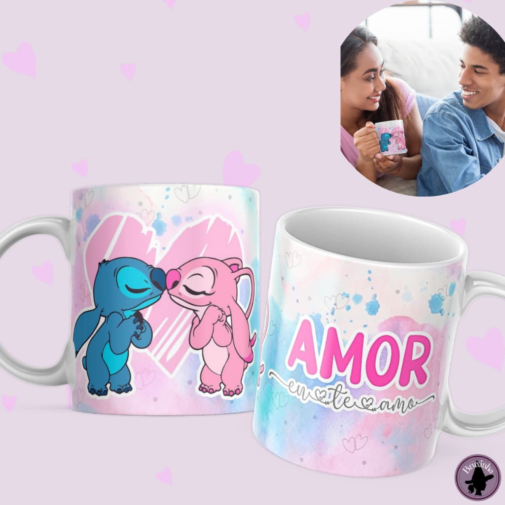Caneca Stitch Amor Dia dos Namorado Presente Frase de Amor