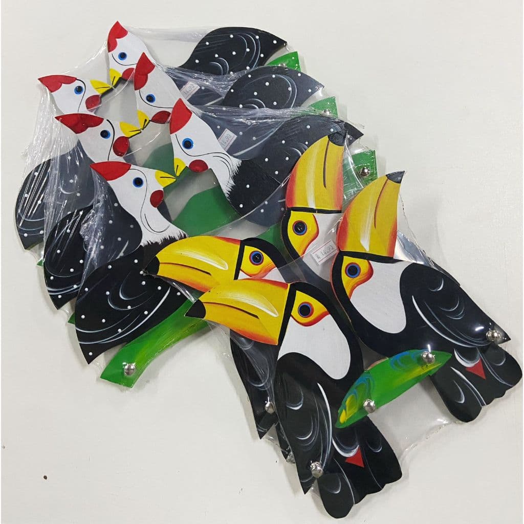 Porta Chaves Duplo em MDF Artesanal – Modelos Tucano ou Galinha, Pintado à Mão