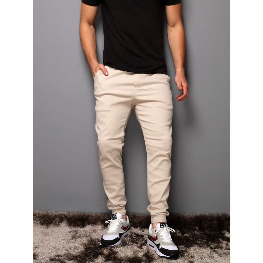 JEANS Calças Jeans Masculina Jogger Com Punho Na Perna Elastico Cor Areia