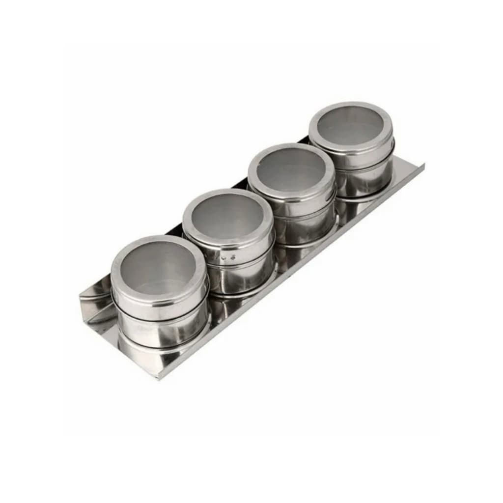 Porta Temperos E Condimentos Magnético Inox 4 Potes Com Imã Magnético