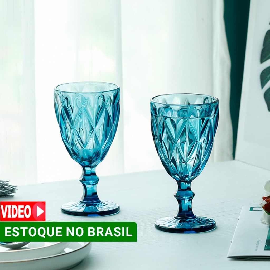 jogo de taças de vidro azul jogo diamond grande 02 ou 04 unidades bordas e base reforçadas 320 ML