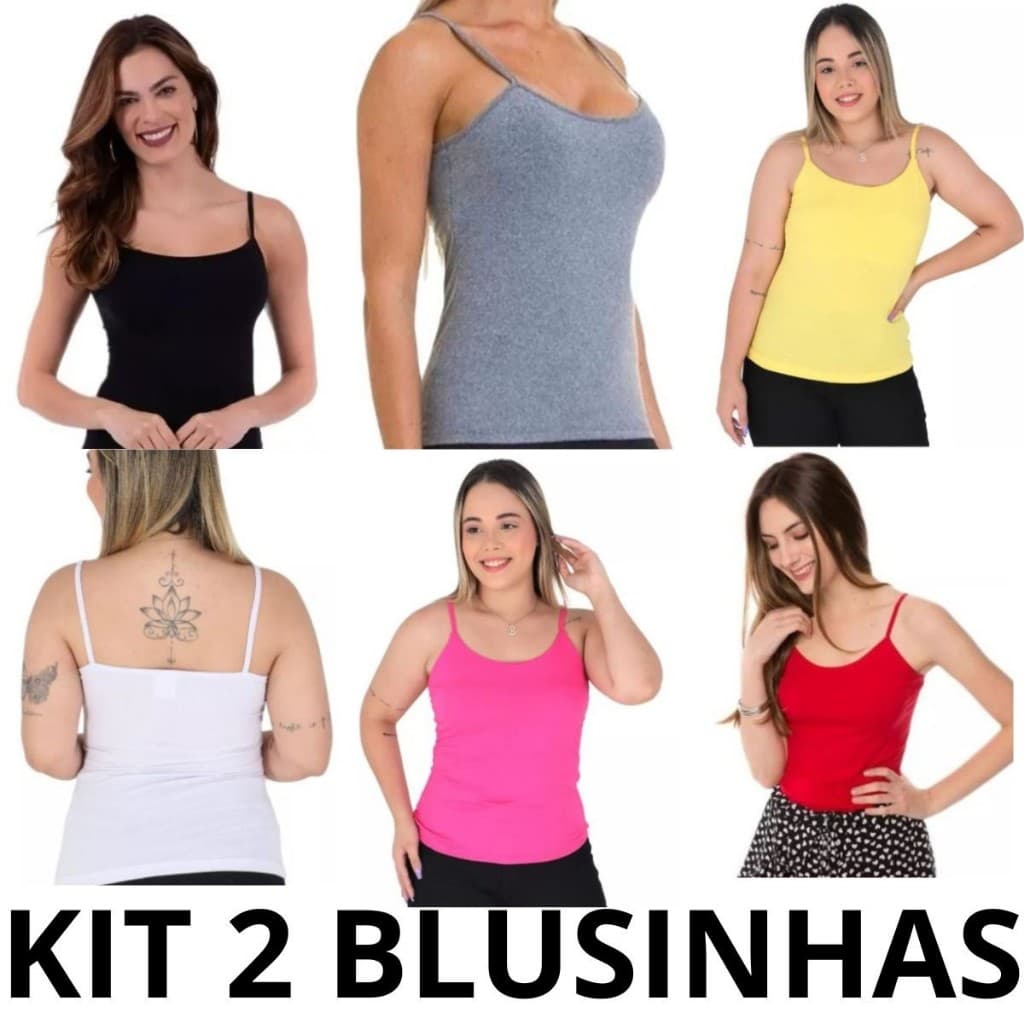 KIT 2 BLUSA DE ALCINHA MARCA GLOBAL, VISCOLYCRA, VÁRIAS CORES DISPONIVEIS