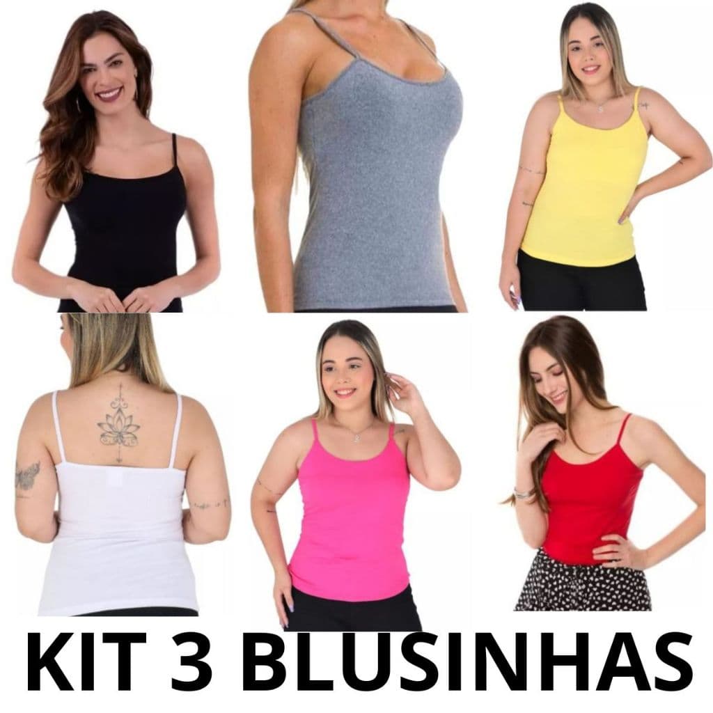 Kit 3 Blusa de Alçinha Regata Blusinha básica Lisa Feminina