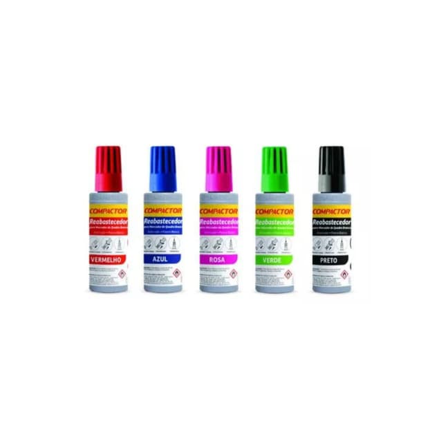 Kit 5 Unidades De Reabastecedor Para Quadro Branco Compactor Cores Sortidas (AZ/RO/PR/VD/VM)
