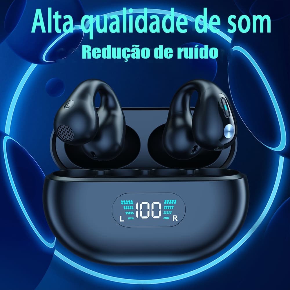 TWS Fones ouvido sem fio Bluetooth de condução óssea visor digital esportivo alta qualidade com redução ruído real