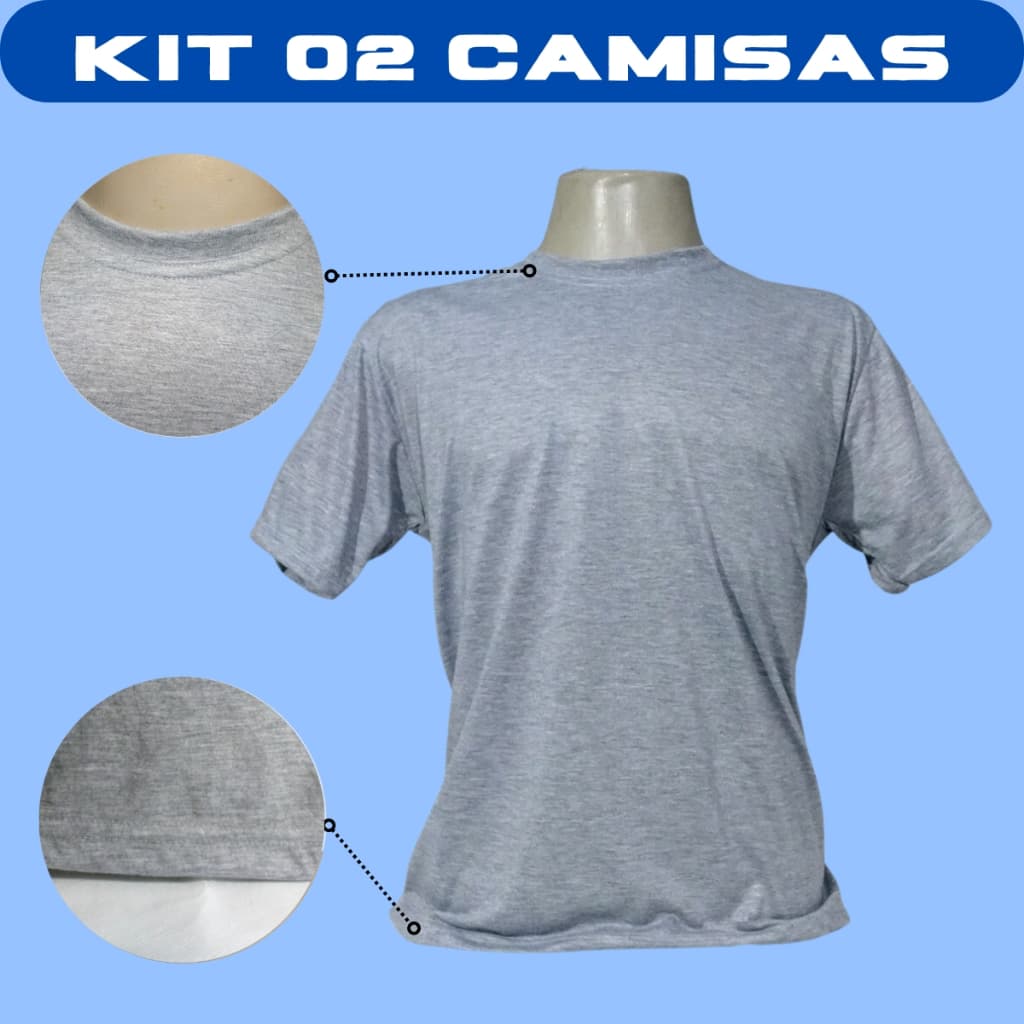KIT 02 - Camisa Cinza Mescla Verzzolo 100% Poliéster para Sublimação Personalização