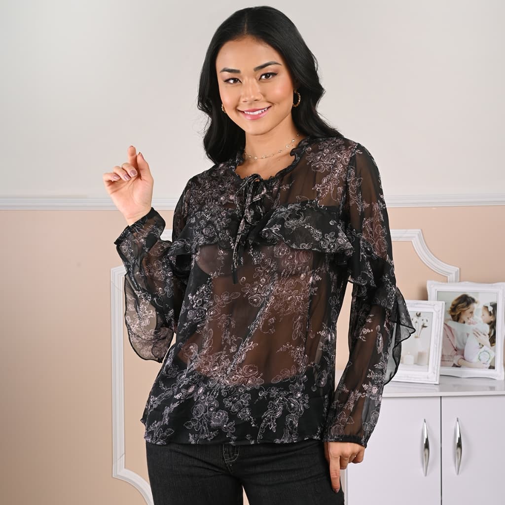 blusa femenina manga longa de chiffon (F532)
