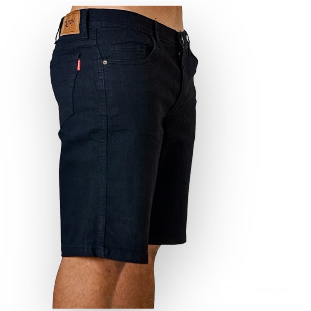 Bermuda Jeans Masculina Preta Lisa Short com Elastano Lycra Estica Sarja Plus Size Grande