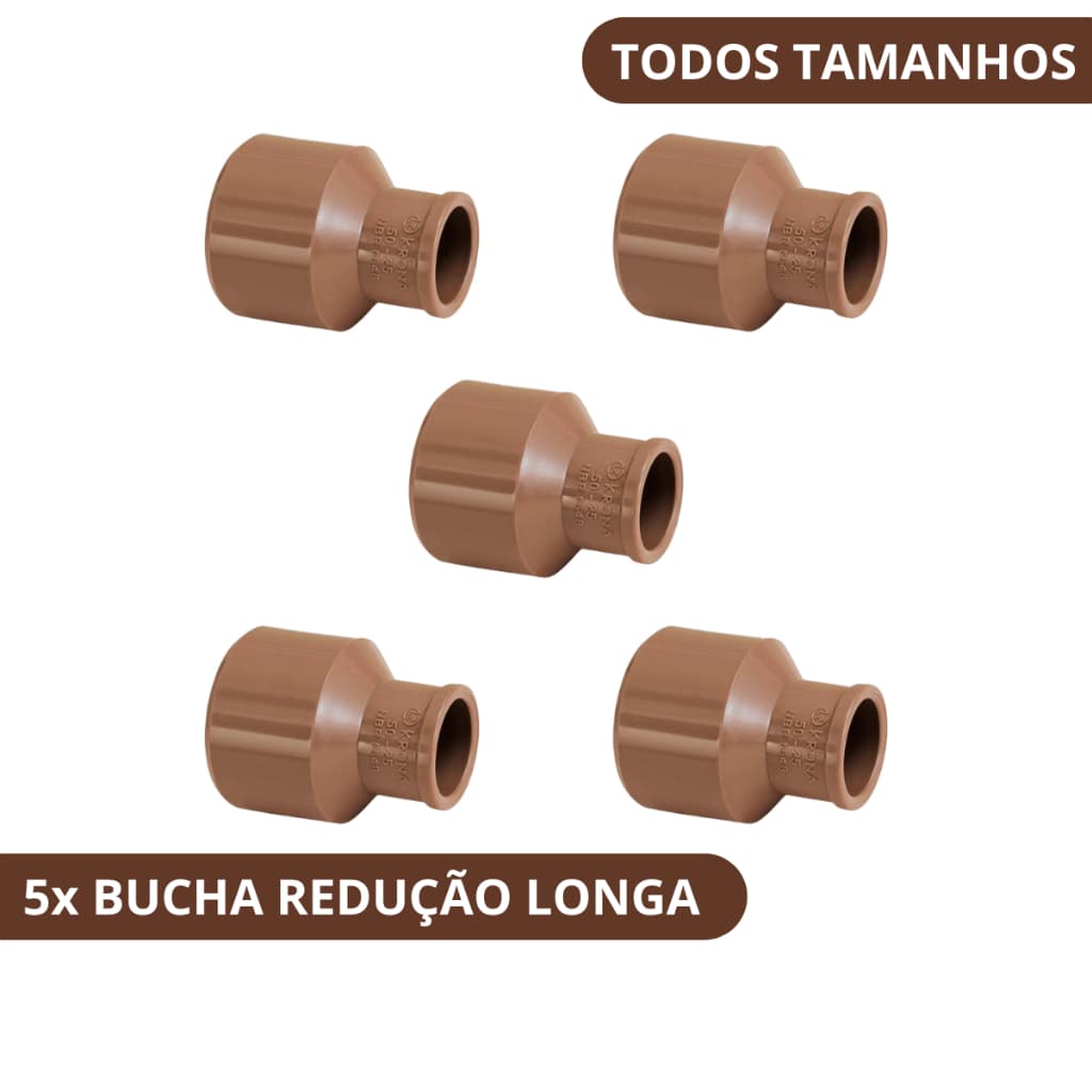 KIT 5 Buchas De Redução Longa Soldável | Todos Tamanhos 50x20 / 50x25 / 50x32 / 32x20 / 40x20